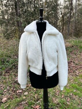 Urban Outfitters white faux fur bomber jacket XS
